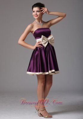 Dark Purple Prom Dress Sash Mini Champagne Bow