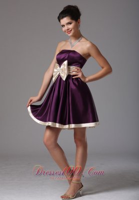 Dark Purple Prom Dress Sash Mini Champagne Bow