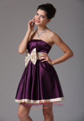 Dark Purple Prom Dress Sash Mini Champagne Bow