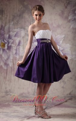 White and Purple A-line Beading Ruch Prom Homecoming Dress