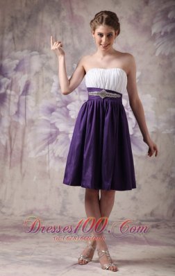 White and Purple A-line Beading Ruch Prom Homecoming Dress