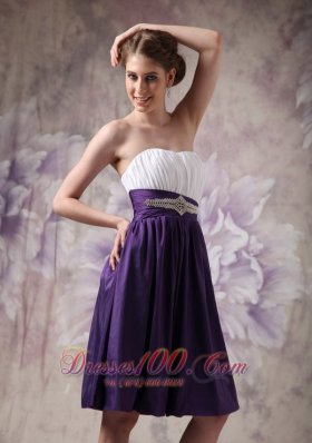 White and Purple A-line Beading Ruch Prom Homecoming Dress