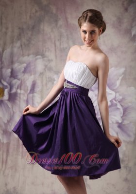 White and Purple A-line Beading Ruch Prom Homecoming Dress