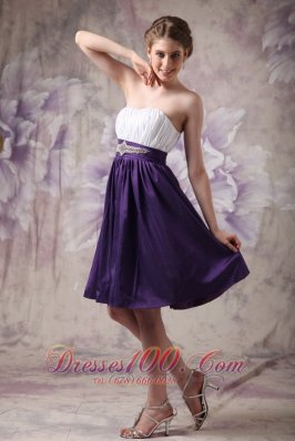 White and Purple A-line Beading Ruch Prom Homecoming Dress