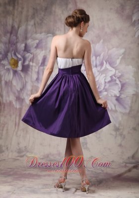 White and Purple A-line Beading Ruch Prom Homecoming Dress