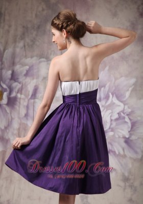 White and Purple A-line Beading Ruch Prom Homecoming Dress