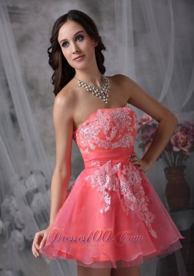 Watermelon A-line Mini White Appliques Prom Graduation Dress