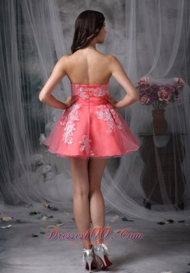 Watermelon A-line Mini White Appliques Prom Graduation Dress