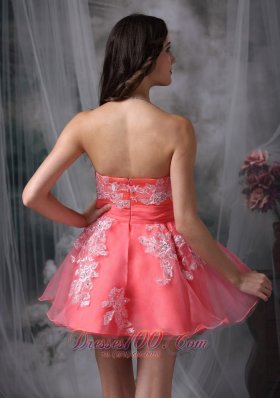 Watermelon A-line Mini White Appliques Prom Graduation Dress