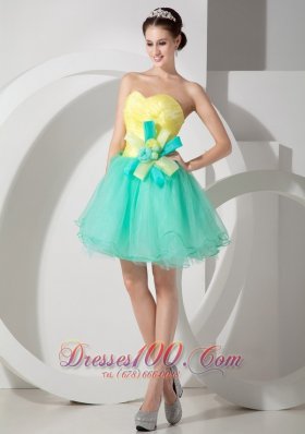 Apple Green and Yellow A-line Flowers Prom Graduation Dress