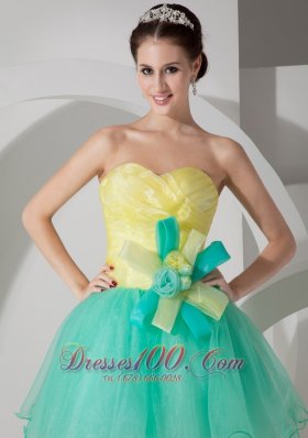 Apple Green and Yellow A-line Flowers Prom Graduation Dress