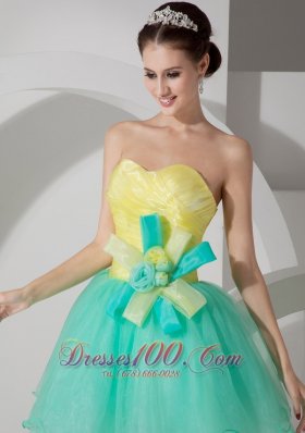 Apple Green and Yellow A-line Flowers Prom Graduation Dress