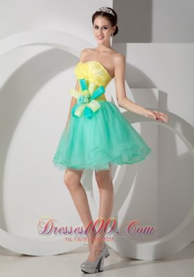 Apple Green and Yellow A-line Flowers Prom Graduation Dress