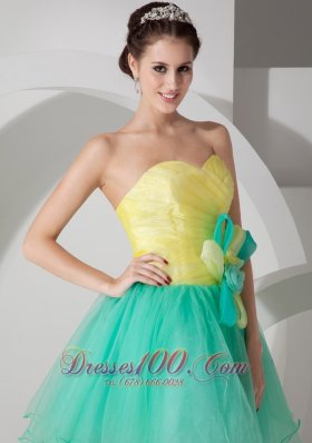 Apple Green and Yellow A-line Flowers Prom Graduation Dress