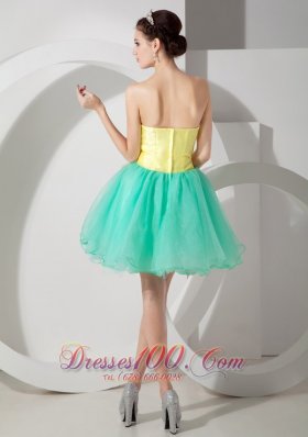 Apple Green and Yellow A-line Flowers Prom Graduation Dress