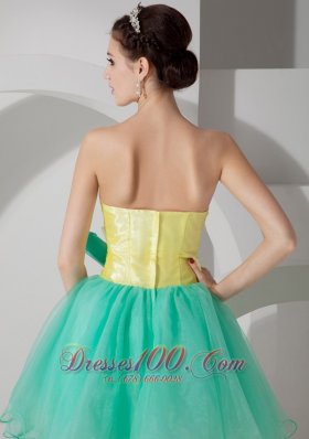 Apple Green and Yellow A-line Flowers Prom Graduation Dress