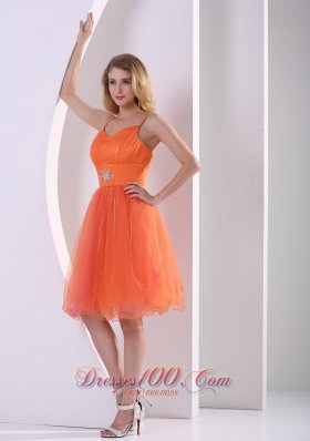 Orange Red Spagetti Straps Cocktail Dress Beading Ruch