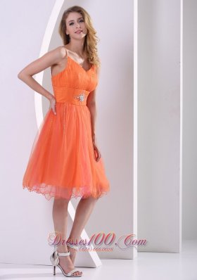 Orange Red Spagetti Straps Cocktail Dress Beading Ruch