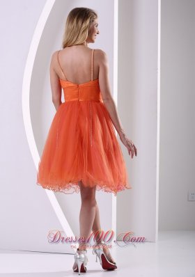 Orange Red Spagetti Straps Cocktail Dress Beading Ruch