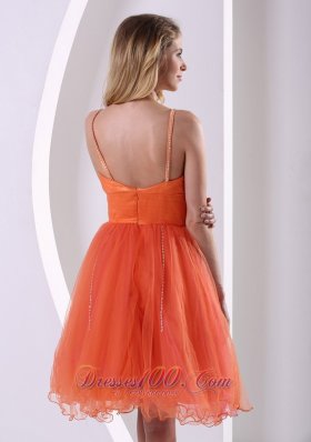 Orange Red Spagetti Straps Cocktail Dress Beading Ruch