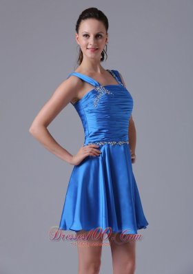 Straps Ruched Bust Prom Cocktial Dress A-line Beading