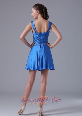 Straps Ruched Bust Prom Cocktial Dress A-line Beading