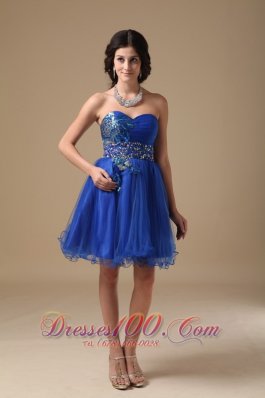 Blue A-line Colorful Applique Mini Beading Prom Dress