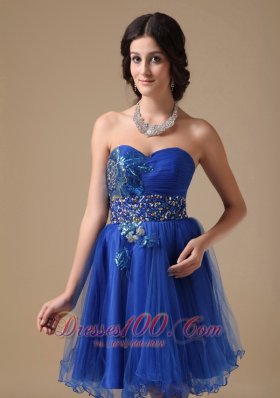 Blue A-line Colorful Applique Mini Beading Prom Dress