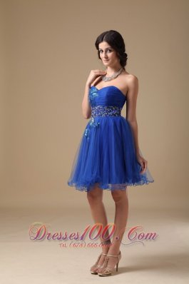 Blue A-line Colorful Applique Mini Beading Prom Dress