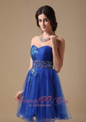 Blue A-line Colorful Applique Mini Beading Prom Dress