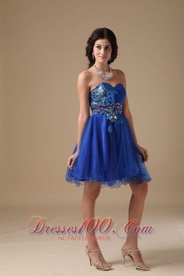 Blue A-line Colorful Applique Mini Beading Prom Dress