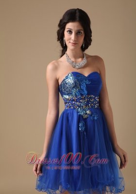 Blue A-line Colorful Applique Mini Beading Prom Dress