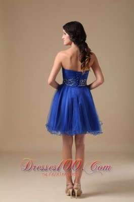 Blue A-line Colorful Applique Mini Beading Prom Dress