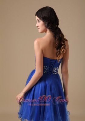 Blue A-line Colorful Applique Mini Beading Prom Dress