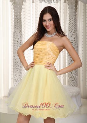 Light Yellow Princess Mini Ruch Graduation Homecoming Dress