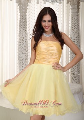 Light Yellow Princess Mini Ruch Graduation Homecoming Dress