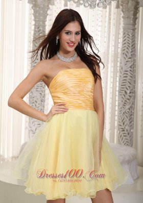 Light Yellow Princess Mini Ruch Graduation Homecoming Dress