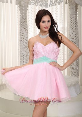 Baby Pink A-line Mini Floral Appliques Prom Dress