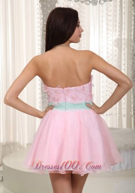 Baby Pink A-line Mini Floral Appliques Prom Dress