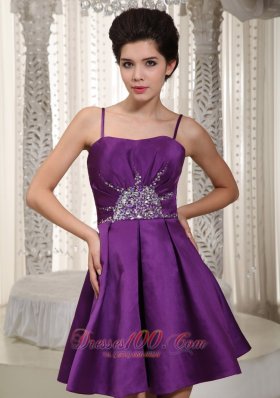 Straps Purple Mini-length Homecoming Dress Beaded