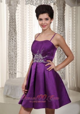 Straps Purple Mini-length Homecoming Dress Beaded