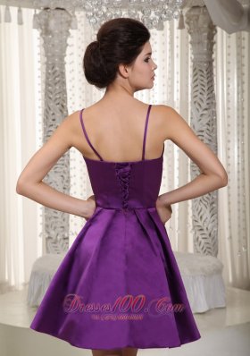 Straps Purple Mini-length Homecoming Dress Beaded