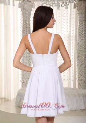 White Chiffon Mini Beading Prom Holiday Dress with Straps