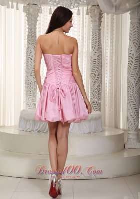 Beading Pink Mini-length Prom Graduation Dress Taffeta Sweetheart