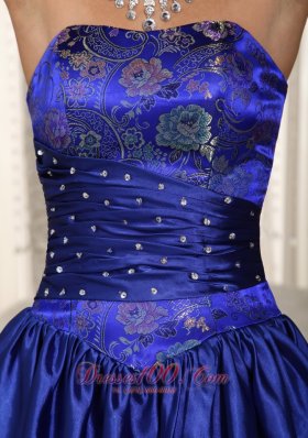 Layered Blue Embroidery Mini-length Prom Graduation Dress Beaded