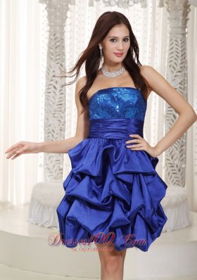 Knee-length Pick-ups Blue Prom Dress Taffeta Sequined