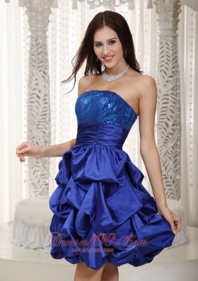 Knee-length Pick-ups Blue Prom Dress Taffeta Sequined