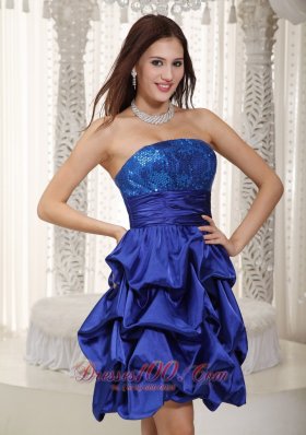 Knee-length Pick-ups Blue Prom Dress Taffeta Sequined