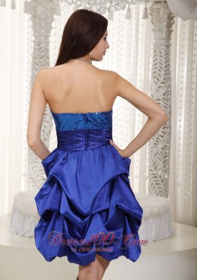 Knee-length Pick-ups Blue Prom Dress Taffeta Sequined