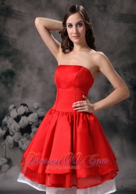 Knee-length White and Red Prom Graduation Dress with Layers